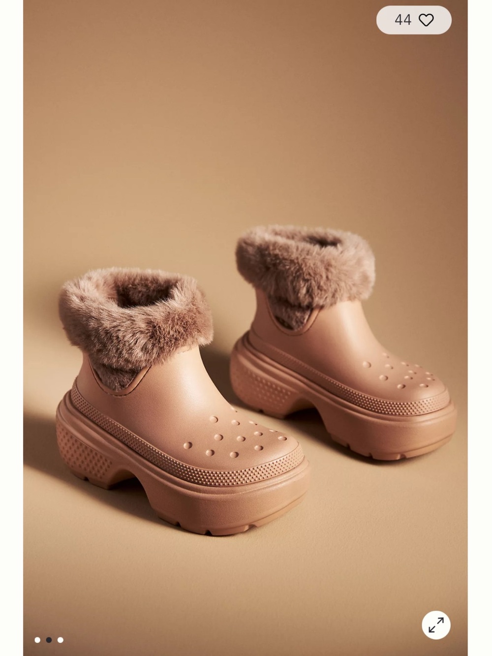 Crocs stomp fur lined chunky cork taupe brown boots women’s size 8 nwob